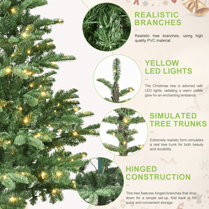 Albero di Natale Pre-Illuminato da 1,5 m con 200 Luci LED Bianco Caldo, Base in Legno Unica, Aspetto Realistico a Strati, 403 Punte in PE+PVC, Copertura Completa - Product Image 5