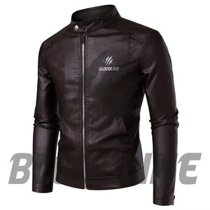 Chaqueta de Cuero PU para Hombre BLOODLINE, Corte Ajustado, Estilo Motero, Cierre de Cremallera, Cuello Alto, para Otoño - Product Image 3