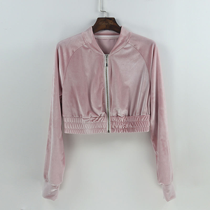 Ensemble de survêtement en velours à manches longues et col rond pour femme, avec fermeture éclair, 2 pièces, pantalon skinny et crop top à capuche - Product Image 3