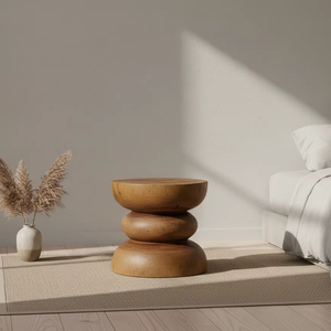 Tabouret scandinave en bois massif de teck, finition naturelle, pour salon, hôtel, parc et espaces commerciaux - Product Image 5