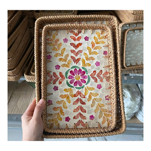 Premium Eco-Friendly Durable Rattan Woven <b>Tray</b> with Mother Pearl Inlay Handmade Fruit <b>Storage</b> <b>Tray</b> for Elegant Home Decoration - Product Image 6
