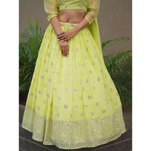 Beautiful <b>Lime</b> Green Sequins Georgette Sangeet Wear Lehenga Choli - Product Image 1