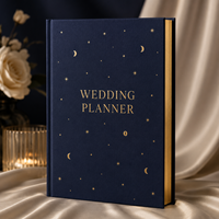 Carnet de planification de mariage personnalisé LABON, thème bleu nuit céleste, bords dorés à la feuille d'or, organisateur de mariage professionnel