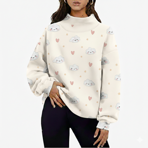 Women's New Fashion Customizable <b>Sweatshirt</b> Comfortable Solid Color Fleece Mockneck <b>Long</b> Sleeve Pullover Breathable Front - Product Image 2
