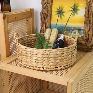 Cestas de Almacenamiento de Fibra Natural, Cesta Redonda de Jacinto de Agua con Asas Tejidas para Sala de Estar, Dormitorio, Lavandería, de Vietnam - Product Image 4