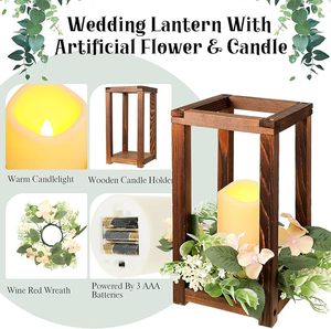 LANJO Brown Wooden Wedding <b>Lantern</b> Centerpiece Retro Solid Wood <b>Candle</b> <b>Lanterns</b> Farmhouse Decor - Product Image 5