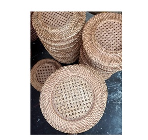 Fabrication d'assiettes de présentation en rotin de couleur naturelle/plaque décorative en osier pour centres de table et décoration de mariage - Product Image 6