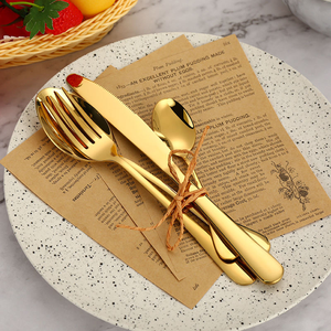 Ensemble de couverts de mariage personnalisés de luxe pour restaurant, cuillère, fourchette, couteau, en métal - Product Image 3