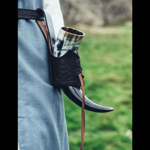 Polished Natural Horn Drinking Horn <b>Handmade</b> Leather Strap <b>Mug</b> Curved Beer Mead Cup Medieval Tableware - Product Image 4