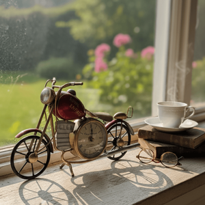 Royal Enfield Vintage Metal Bike <b>Table</b> Clock – <b>Antique</b> Red Home Décor Showpiece Colour: Red - Product Image 3