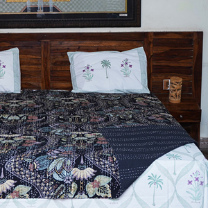 Handmade Kantha Quilt Cotton Embroidered Reversible Paisley Print Vintage <b>Bedspread</b> for Home Hotel - Product Image 5