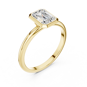 Bague de fiançailles solitaire en or jaune sertie de diamants de laboratoire taille émeraude pour femme, bijoux fins - Product Image 4