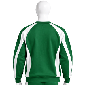 Green Panel Crew Neck <b>Sweatshirt</b> <b>Men</b> Long Sleeve Contrast <b>White</b> Stripe Athletic Pullover Casual Training Sportswear Custom - Product Image 2