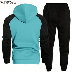 For Wholesale Rate Customized New Trendy Two-Tone <b>Men's</b> Activewear Set Breathable Full Zip Hoodie & Slim Fit Jogger Tracksuits - Product Image 2