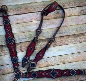 Ensemble de têtière et de collier de poitrail Western multicolore perlé, en cuir de qualité supérieure, léger, pour toutes les saisons, produit phare - Product Image 5