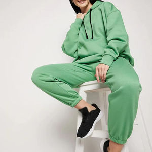 Custom OEM Heavyweight Drop Shoulder Pullover Hoodie <b>Sweatsuit</b> Sets Plain Sage Green Fleece Breathable <b>Women</b> Tracksuit - Product Image 4