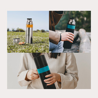 MARU MRTI-1000 Bouteille isotherme à double paroi en acier inoxydable SUS 304 avec revêtement céramique gris, grande capacité 1000 ml/33 oz, maintient au chaud 6 heures, au froid 9 heures