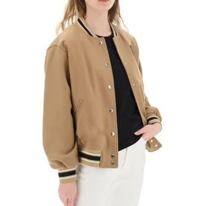 Chaqueta Varsity Unisex Color Caqui, Informal, de Poliéster, con Cuello Camisero y Cierre de Botones, para Otoño - Product Image 2