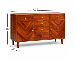 Buffet en bois massif de style mid-century moderne avec portes sculptées en 3D et 6 tiroirs – Vente en gros - Product Image 5