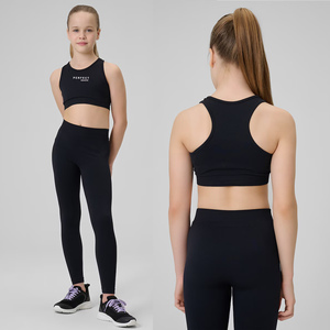 Conjunto de ropa de yoga para niñas, top corto morado, pantalones cortos, licra de alta elasticidad, poliéster, ropa deportiva juvenil, ropa atlética personalizada. - Product Image 3