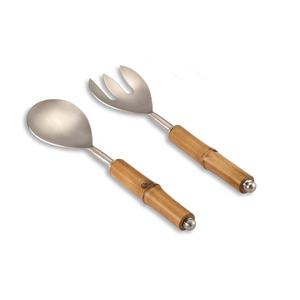 Mango de diseño de bambú de madera redonda pulida brillante, juego de cuchara y tenedor para servir ensalada de diseñador pulido mate plateado para boda - Product Image 1