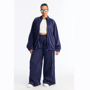 <b>Women's</b> Custom Color Lightweight Solid Tracksuit <b>Set</b> Full Length Regular Fit Sporty Style Side Pockets Elastic Waist Breathable - Product Image 3
