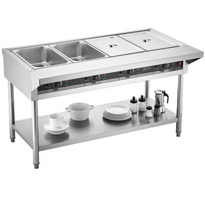 Table de cuisson électrique professionnelle 4 bacs avec contrôle de température indépendant, en acier inoxydable, pour buffet et maintien au chaud - Product Image 1