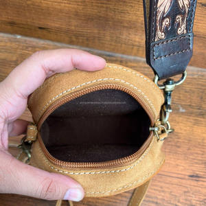 Nouvelle main usiné daim cuir Cowboy point Mini cantine sac à main bracelet Western en cuir véritable bandoulière porte-monnaie pour les femmes - Product Image 6