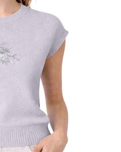 Suéter de Punto sin Mangas para Mujer, Color Gris Claro, Personalizado, con Bordado Floral, Cuello Redondo, Suave, Ligero, Informal, Chaleco de Verano, Top Elegante - Product Image 2