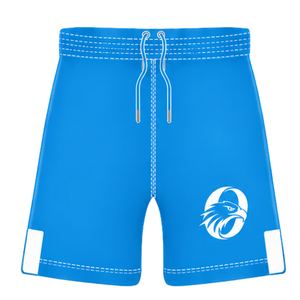 Ensemble uniforme de rugby bleu clair, blanc et gris à manches courtes, maillot de rugby à col rond avec motif, short à cordon de serrage, performance athlétique pour équipe - Product Image 4