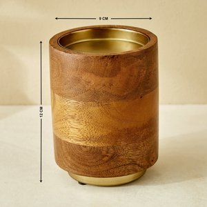 Modern Wooden Pillar <b>Candle</b> Holder <b>Set</b> with Gold Accent Base Decorative Tabletop Stand for Home Living Room Wedding Party Decor - Product Image 5