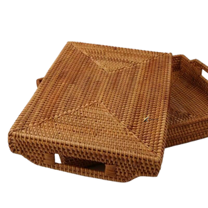 Best Selling 2026 Rectangle Rattan <b>Tray</b> <b>Basket</b> for Home Decoration Festive Celebrations Food Serving Commercial Grade Custom - Product Image 2