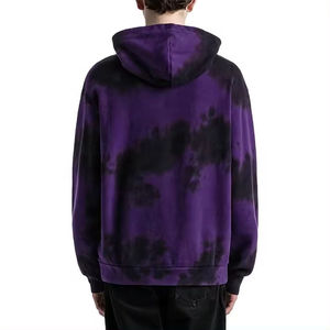 Men's Oversized Tie-<b>Dye</b> Hoodie Purple <b>Black</b> French Terry Casual Sweatshirt Regular Fit Autumn Wear - Product Image 2
