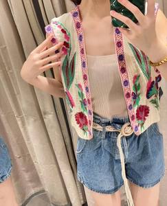 Summer New <b>Women's</b> V-neck Flower <b>Embroidered</b> Breathable 100% Polyester Cardigan Vest Vintage Decoration <b>Waistcoat</b> - Product Image 2