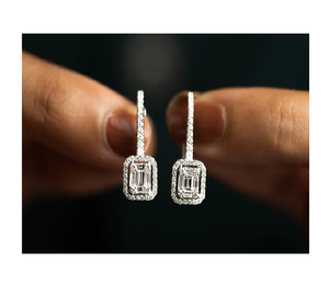 Pendientes de diamantes cultivados en laboratorio con 1 quilate de peso, oro macizo, elegantes, colgantes, joyería fina hecha a mano, regalo de aniversario para mujer - Product Image 1