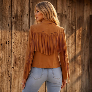 Chaqueta de cuero para mujer, diseño personalizado, calidad premium, precio competitivo, talla adulta, con flecos, estilo western. - Product Image 4