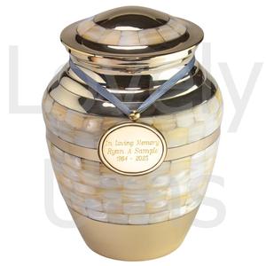 Urna Funeraria de Latón con Doble Banda de Nácar para Cenizas de Adultos, Incrustaciones Perladas, Conmemorativa, OEM ODM de Fábrica - Product Image 5