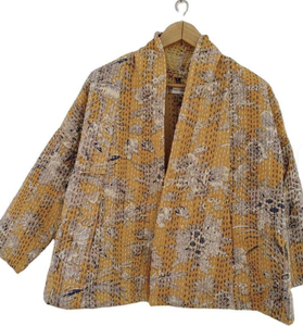 Women's Floral Kantha Cotton Cardigan <b>Kimono</b> Robe Breathable Quick Dry Drawstring Summer Beachwear <b>Jacket</b> - Product Image 4