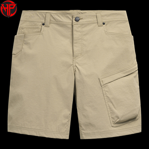 Shorts cargo pour homme en coton 100% écologique, couleur unie, logo sur le devant, taille mi-haute, fermeture élastique, vêtements décontractés - Product Image 5