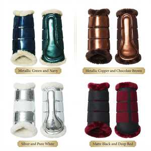 Bottes de protection pour chevaux en néoprène, doublées de fausse fourrure, réglables, pour l'entraînement, le saut d'obstacles et le dressage - Product Image 4