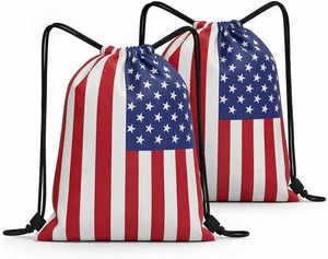 Wholesale Custom American Flag <b>Drawstring</b> <b>Backpack</b> Water Resistant Lightweight Patriotic Cinch Gym Sack For Sports Travel Bulk - Product Image 1