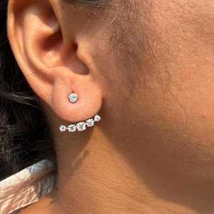 1 Carat Cut Lab Grown Diamond <b>Earrings</b> Pave Set Detachable Ear Jackets Pair Front <b>Back</b> Custom 14K Solid <b>Gold</b> IGI Women's Trendy - Product Image 2