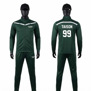 TAISON SPORTS Combinaison d'entraînement de badminton respirante, imperméable et à séchage rapide en polyester/nylon 300 g/m², vert foncé avec panneaux blancs - Product Image 1