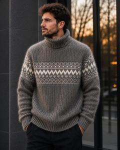 <b>Men's</b> Thick Wool <b>Turtleneck</b> <b>Sweater</b> Geometric Pattern Knitted Winter Casual Pullover Full Sleeve Regular Fit - Product Image 3