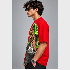 เสื้อยืดลายการ์ตูนสีแดงสำหรับผู้ชาย สไตล์สตรีท แขนสั้น คอกลม ทรงปกติ เสื้อยืดฮิปฮอป - Product Image 4