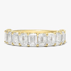 Anillos de Boda de Oro Sólido de 14K con Esmeralda y Diamantes Cultivados en Laboratorio, Engastados con Puntas, Media Eternidad, Apilables, Brillantes, Combinables para Novia - Product Image 1