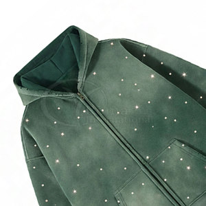 Sudadera con Capucha y Bolsillos de Felpa Gruesa 100% Algodón, Diseño Personalizado con Pedrería, Lavado Ácido, Talla Grande para Hombre, Suministro de Fábrica - Product Image 3