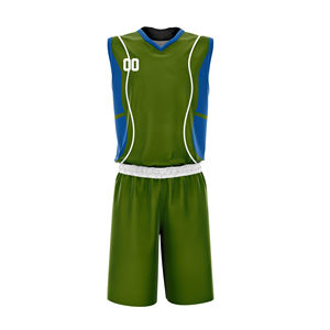Nouvelle arrivée, ensemble de maillots de basket-ball personnalisés sublimés, vert bleu, col en V, sans manches, séchage rapide, coupe athlétique, pour hommes adultes, toutes saisons - Product Image 1