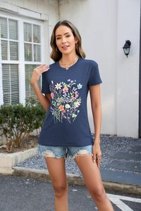 Camiseta con Estampado Gráfico Elegante para Mujer, Camiseta Informal de Verano, Tela de Algodón Suave, Cómoda, a la Moda, para Uso Diario - Product Image 3