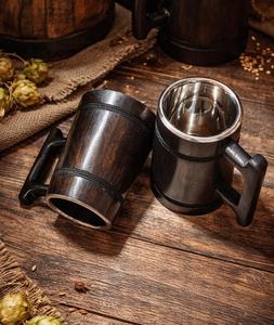 Taza de madera para bar y cerveza, taza de café de acero inoxidable con tapa, tazas de café geniales hechas a mano - Product Image 2